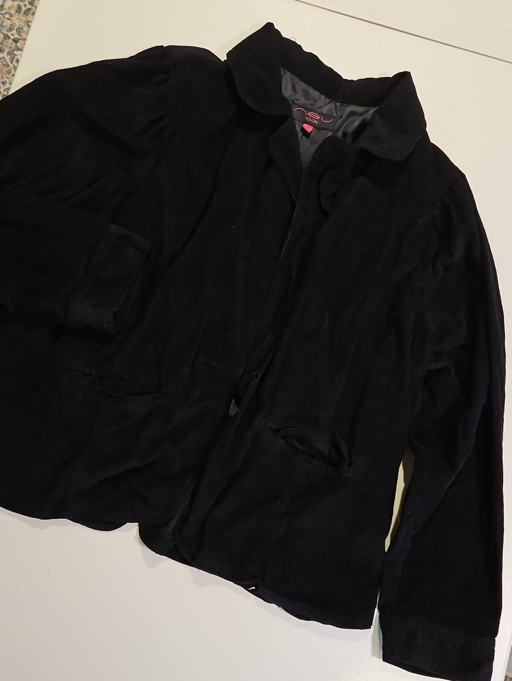 Vintage Soft Velvet Cotton Cord Pitch Black Distressed Women's Jacket 0234
